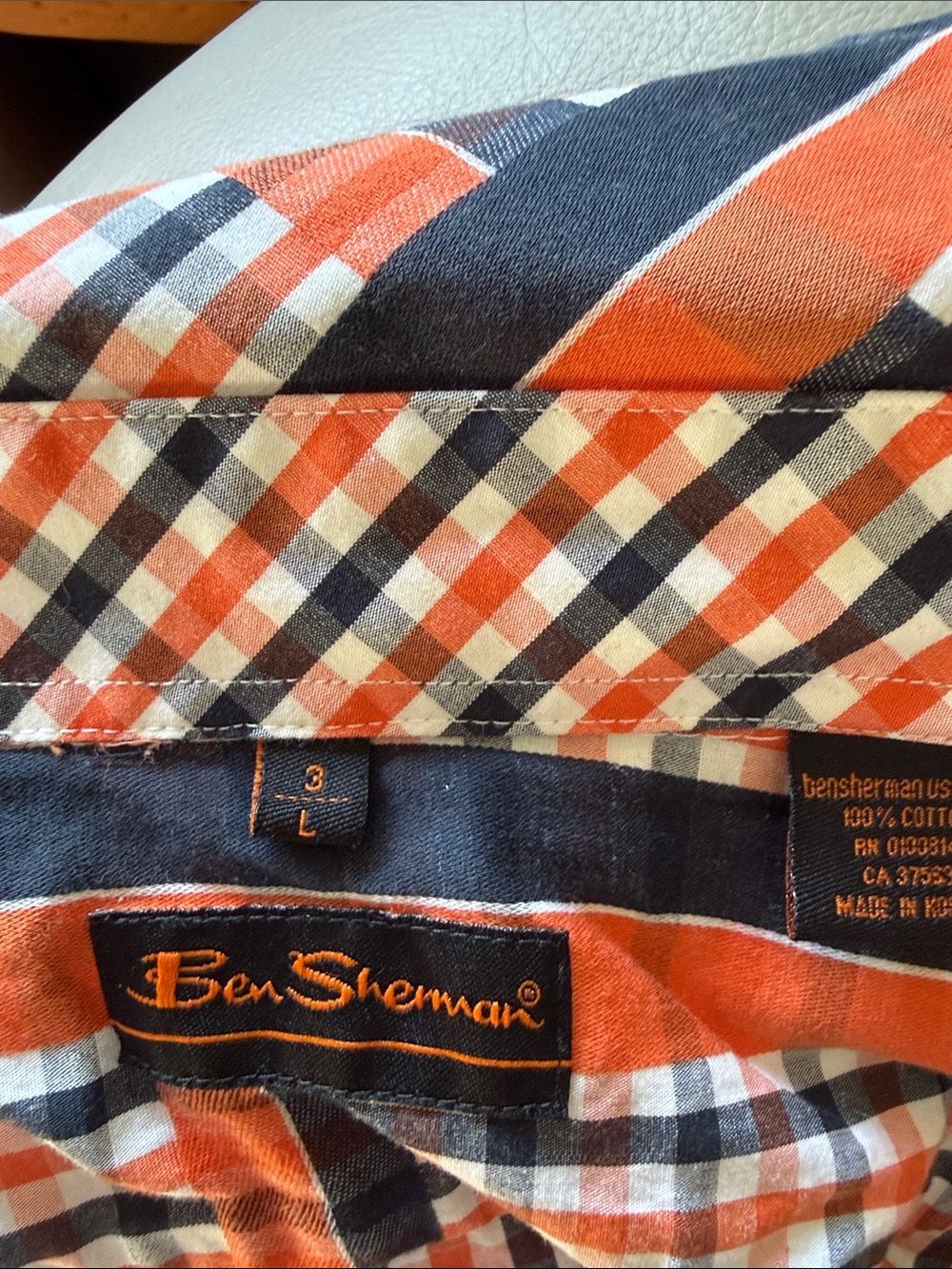 Ben Sherman Plaid Button-Up Shirt in Orange & Navy
